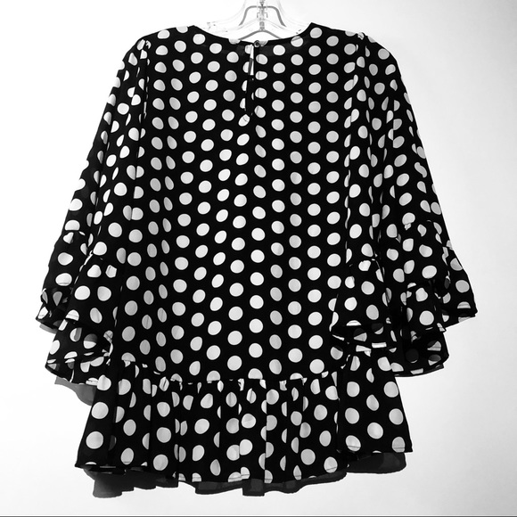 Michael Kors Polka Dot Flutter Ruffle Sleeve Top M - Picture 4 of 11